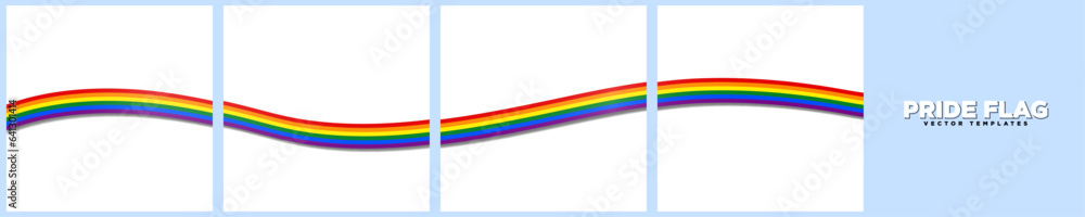 Set of Continuous Social Media Carousel Post Card Template of Rainbow Pride Flag Ribbons, isolated. LGBTQ+ Pride Flag Frames. Editable Vector Illustration EPS 10.
