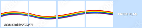 Set of Continuous Social Media Carousel Post Card Template of Rainbow Pride Flag Ribbons, isolated. LGBTQ+ Pride Flag Frames. Editable Vector Illustration EPS 10.
