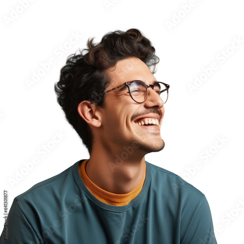 A smiling and confident young man with glasses looking away with a natural expression © 2rogan