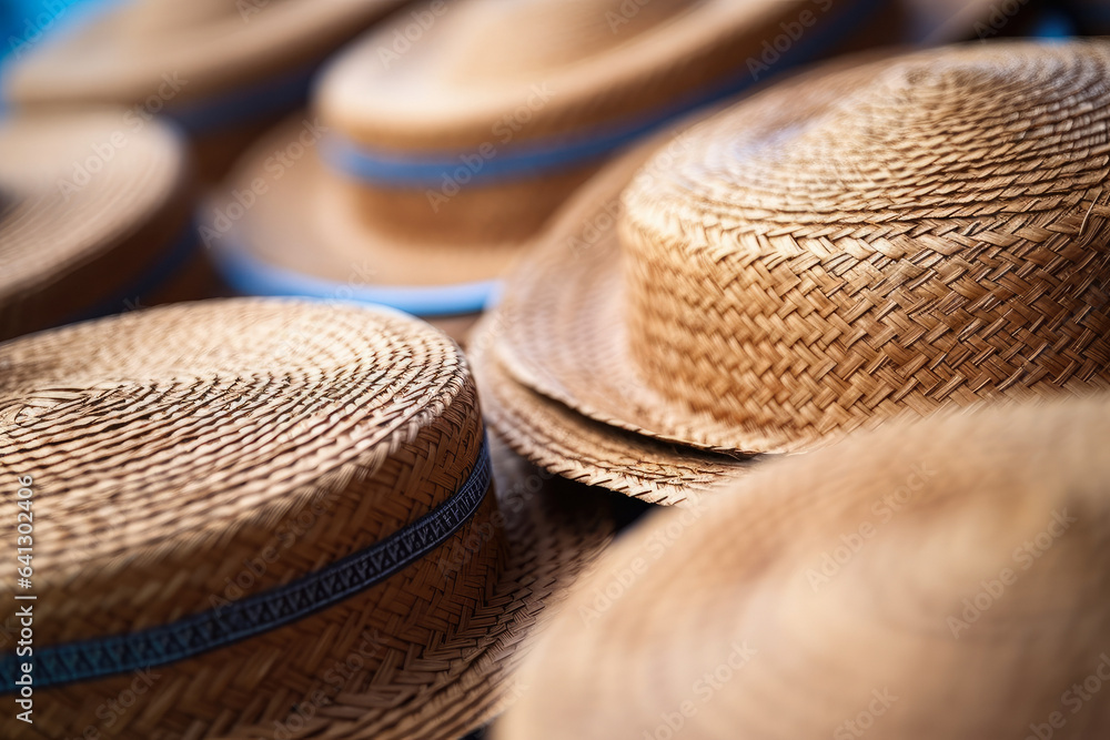 Nature's Artistry Unveiled: A Mesmerizing Macro Shot of Intricately Woven Straw Hats