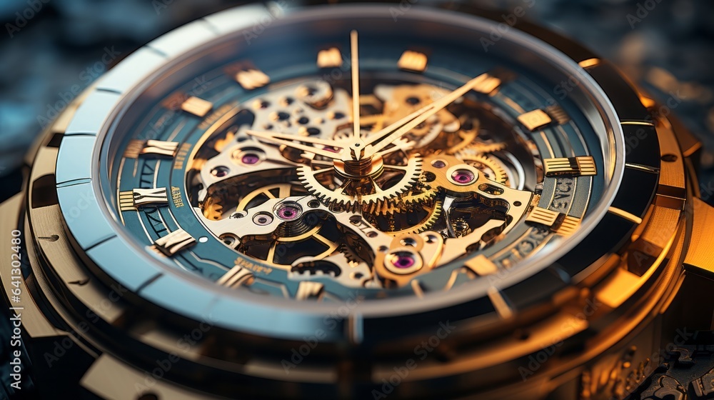 Background of the gear mechanism inside the watch. Generative AI.