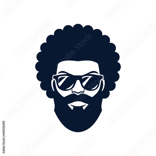 bearded afro man silhouette with sunglasses in black color
