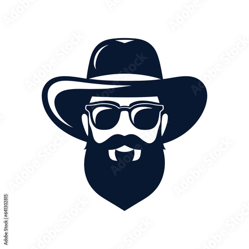 bearded cowboy man head in portrait