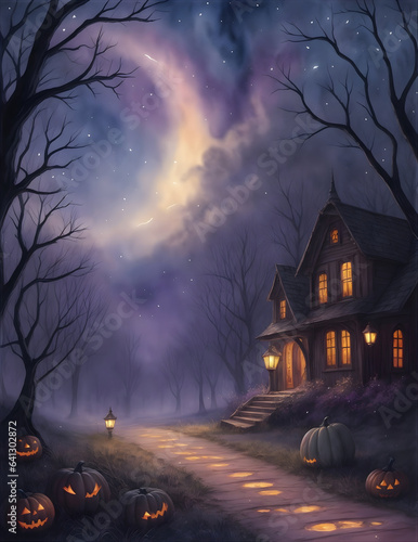Halloween fantasy landscape scary night