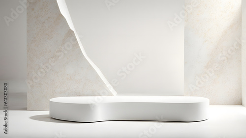 White stone podium for product presentation and showcase. Background scene for cosmetic branding.
