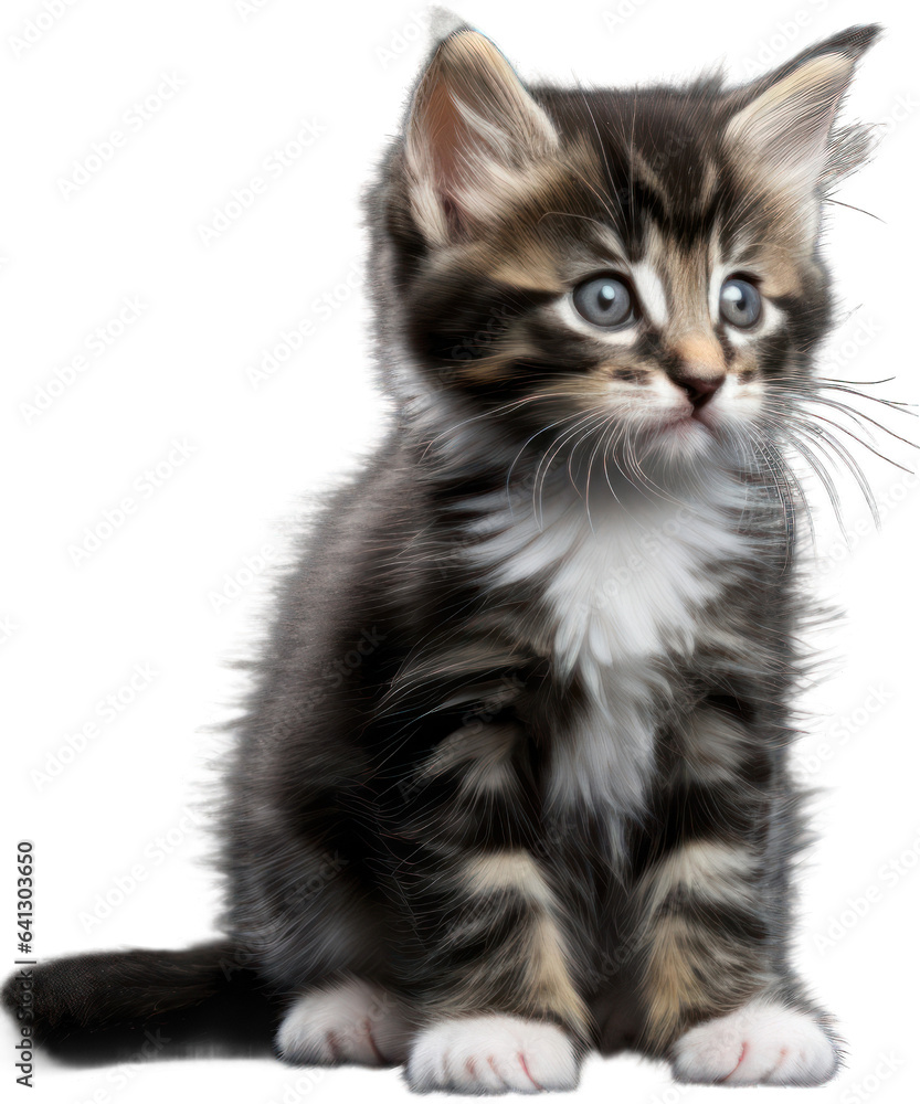 cute fluffy kitten isolated on transparent background