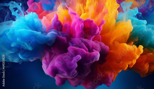 Color paint explosion of paint cloud drips in vibrant colors. A burst of colorful pigment particles in water.