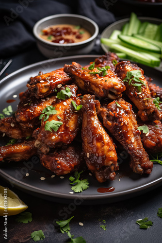 Fried chicken wings ready to eat served on a plate 