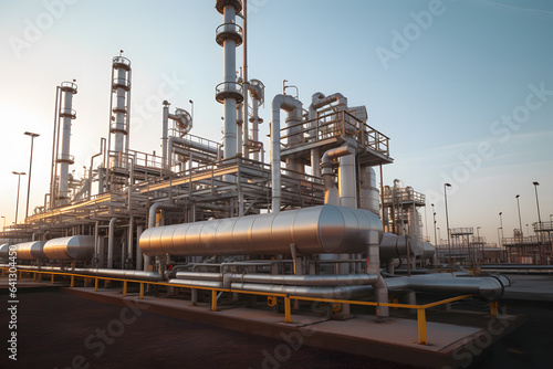 Gas Processing Plant. Complex Network of Pipes and Equipment photo