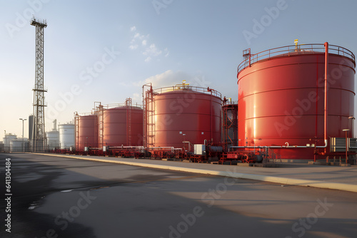 Fuel Storage. Large Tanks Storing Oil and Gas in Industrial Yard