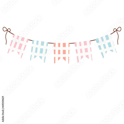 Blue, orange and pink pennants Party flag. 