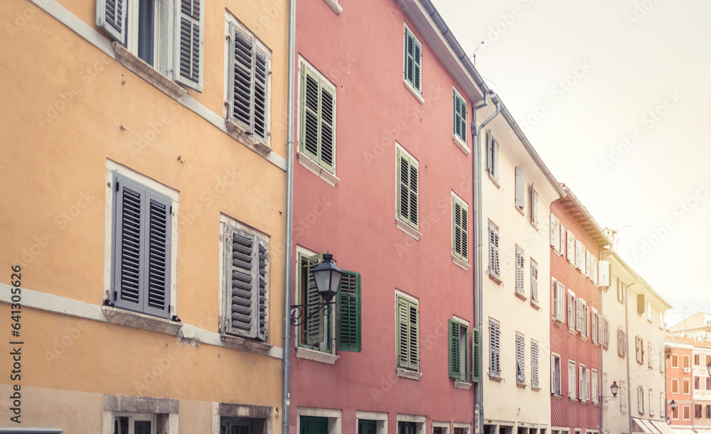Wonderful romantic old town of Rovinj. Colorful house facades in the city of Rovinj in Croatia.