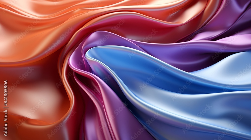 Closeup of rippled colorful silky smooth fabric as background. Generative AI. Closeup of rippled colorful silky smooth fabric as background. Generative AI.