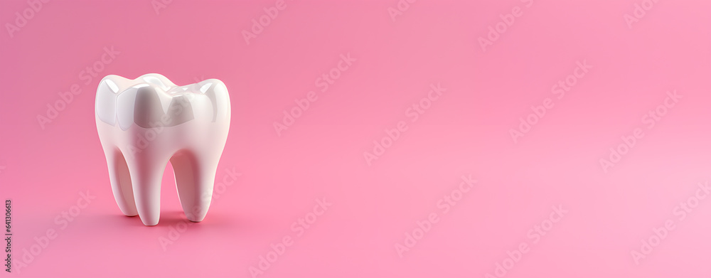 tooth render object on a pink background with empty space for text