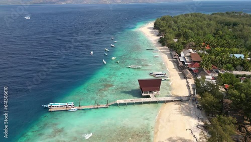 Gili Island, Gili Meno, aerial landscape by drone in Lombok, Bali, Indonesia photo