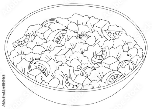 Greek salad food graphic black white sketch illustration vector