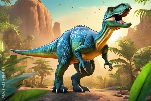Tyrannosaurus dinosaur in forest 3d render illustration