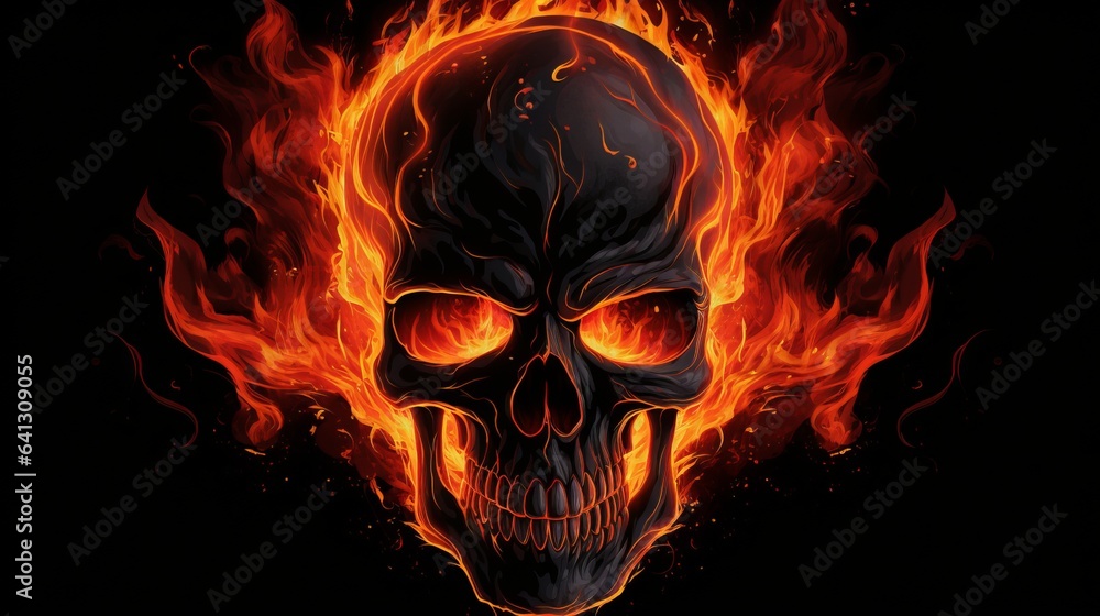 Skull in flames against a black background. Tattoo design Skull in flames against a black background. Tattoo design