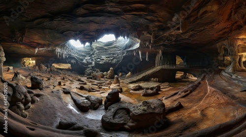 View from the ground inside a mysterious cave in Bulgaria, Davetashka.