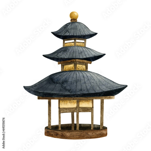 Canvas Print Pagoda house watercolor illustration isolated on white background