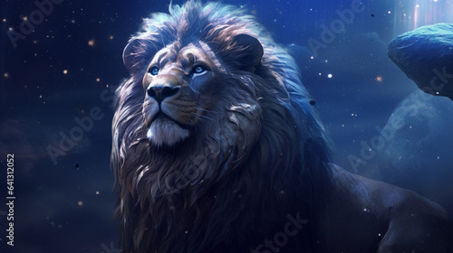 lion in the night HD photographic image wallpaper