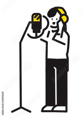 Illustration of a woman opening her mouth into a microphone