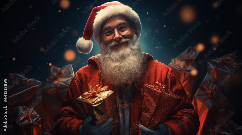 santa claus with present in hand, christmas, generative ai