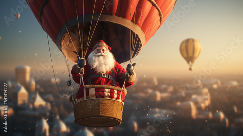 santa claus in the balloon, christmas, generative ai © bruno