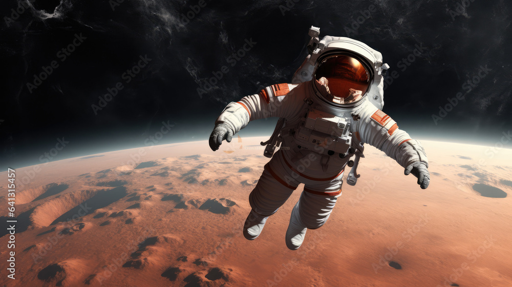 Fototapeta premium astronaut flying over the planet mars
