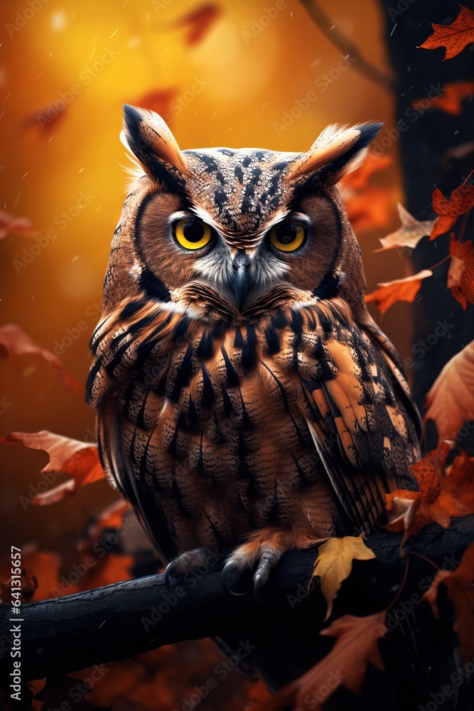 Close up of an Owl over a Autumnal Background. Close up of an Owl over a Autumnal Background.