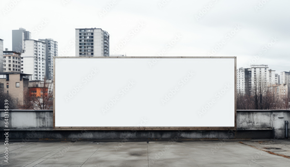 An empty billboard in the background of the city