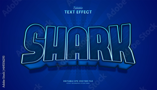 decorative blue ocean shark editable text effect vector design