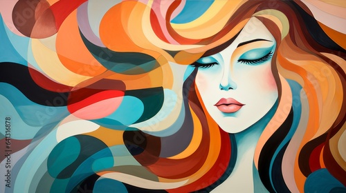 Colorful Contemporary Art  Woman with Long Hair