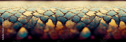 Beautiful abstract panoramic background. Vintage mosaic ornament similar to scales. Shallow depth of field and blurry. Wide background with seamless pattern. Perfect for design. Generative AI.