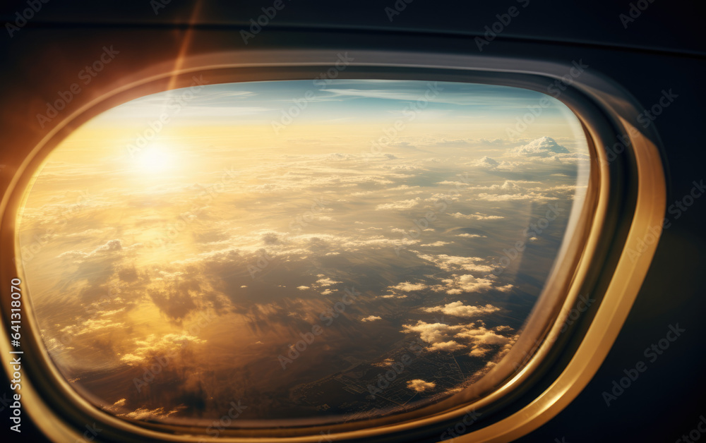 Daylight from an aeroplane window. View of clouds from an aeroplane porthole Daylight from an aeroplane window. View of clouds from an aeroplane porthole