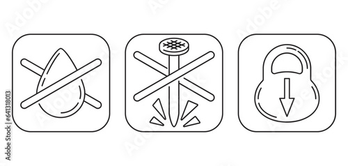 Plastic pack benefits icon set in thin line