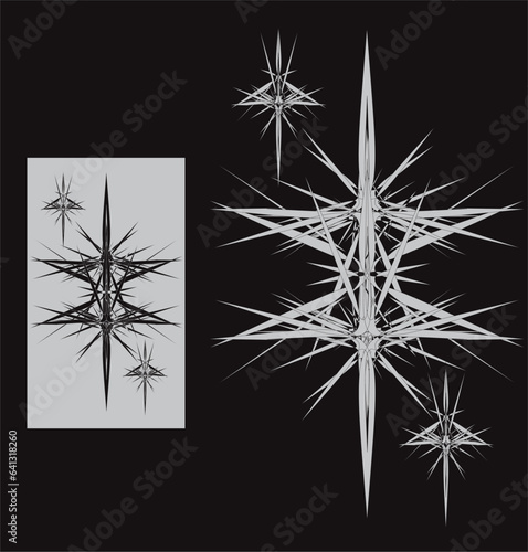 Mystical abstraction. Swords, throwing weapons. Contemporary art. Avant-garde art. Geometric abstract background. Cubism