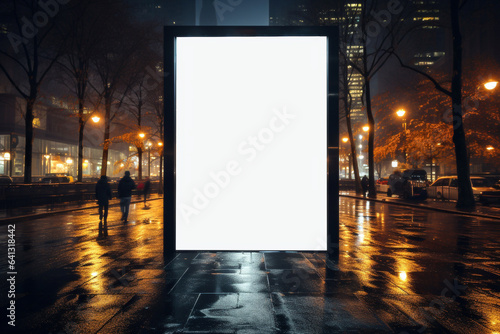Mock up of a blank billboard on a city street at night
