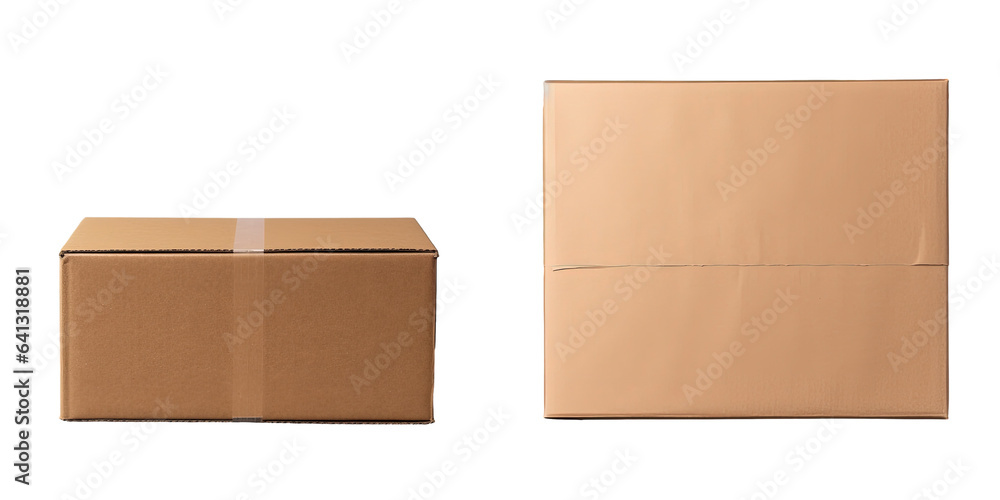 Close up of men holding empty brown paper and cardboard box isolated on transparent background Packaging template for delivery service concept Copy space for advertising Close up of men holding empty brown paper and cardboard box isolated on transparent background Packaging template for delivery service concept Copy space for advertising