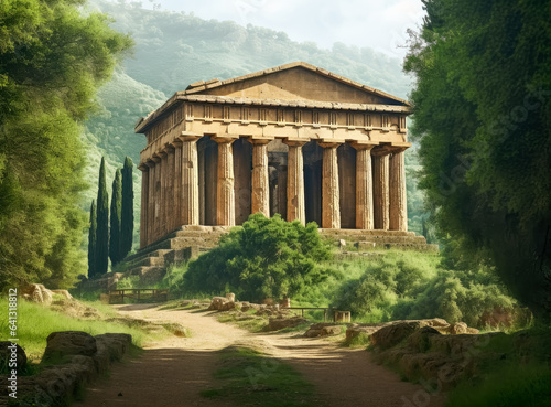 Ancient temples of segue in Italy, Temple in ancient Grecian hills, Ancient Greek temple.  photo