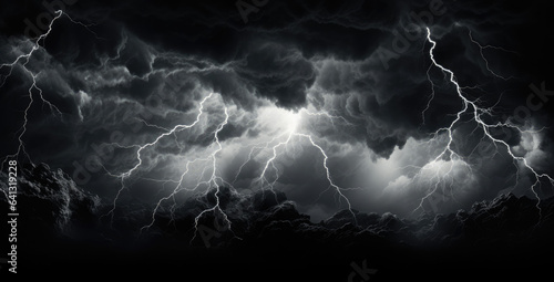 Heavy thunderstorm, lightning, dark clouds
