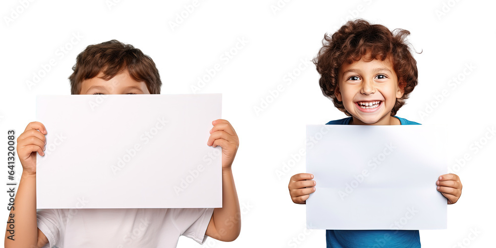 Happy boy peeks out from whiteboard with transparent background Happy boy peeks out from whiteboard with transparent background