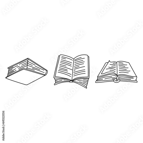 Hand drawn books doodle set. Black color sketch. Line art style. Vector illustration isolated on white background.