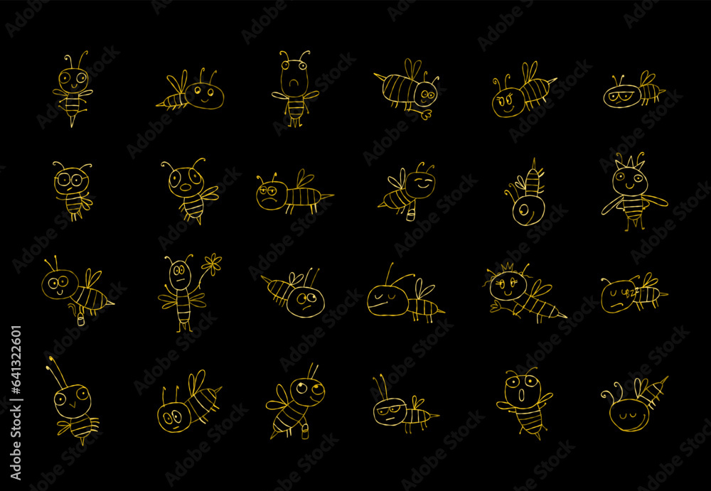Collection of funny Bee characters isolated on white. Icons set for your design.