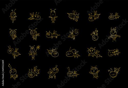 Collection of funny Bee characters isolated on white. Icons set for your design.