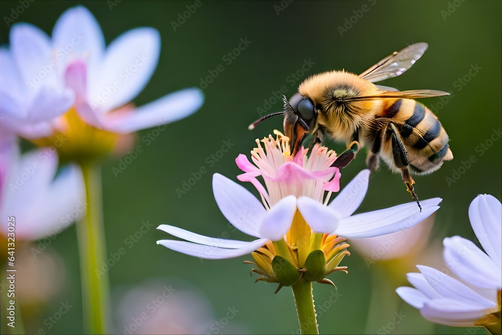 bee on a flower, Blossoms, Honey bee, Pollination image. Describe the delicate dance of life as a honey bee flits from one blossom to another bee on a flower, Blossoms, Honey bee, Pollination image. Describe the delicate dance of life as a honey bee flits from one blossom to another