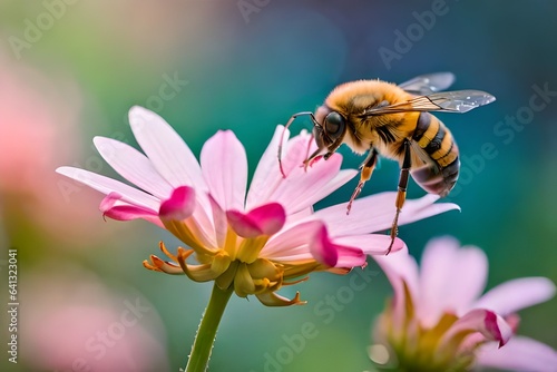 bee on flower, Blossoms, Honey bee, Pollination image. Describe the delicate dance of life as a honey bee flits from one blossom to another