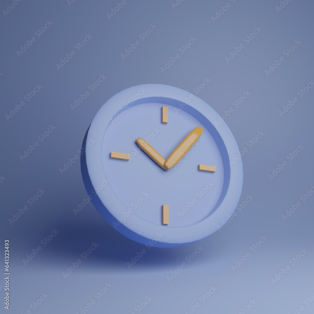 Clock 3d illustration isolated on a blue background. Time management concept. Make on time concept Clock 3d illustration isolated on a blue background. Time management concept. Make on time concept