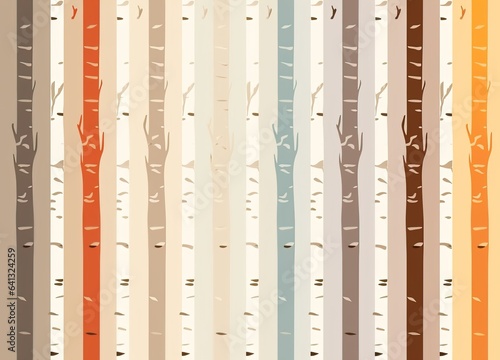 Birch trunk pattern with colored vertical shapes, modern pattern in muted earth, autumnal colors. Fall texture, wallpaper in grey, brown. Seamless. © Caphira Lescante