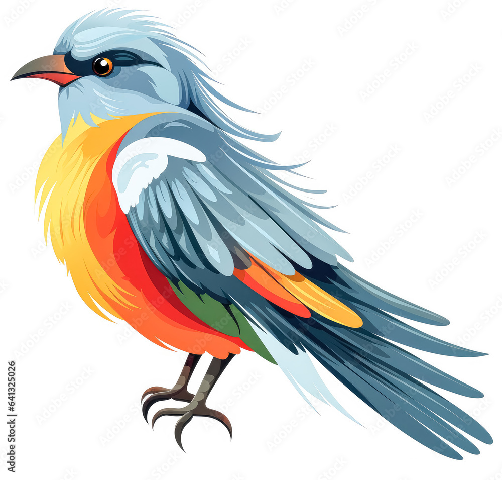 Obraz premium Colorful bird with multiple colors on white background, colorful cartoon.